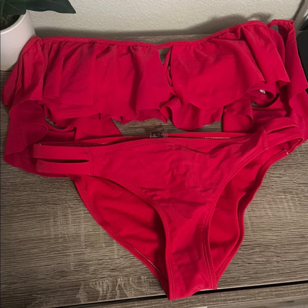 Bright Pink Ruffle Off-Shoulder Bikini - Picture 2 of 4